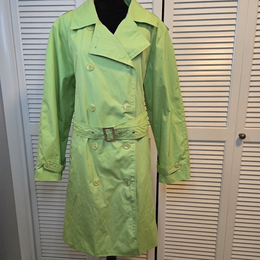 Jessica London Size 22W Long Trench Coat Removable Liner LIME GREEN BELTED